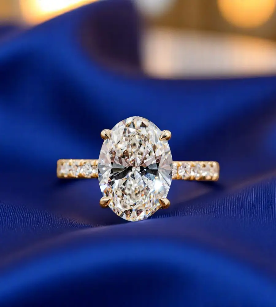 3.10 cts Oval Cut Lab Grown Diamond 18k Yellow Gold Wedding Ring Size 52