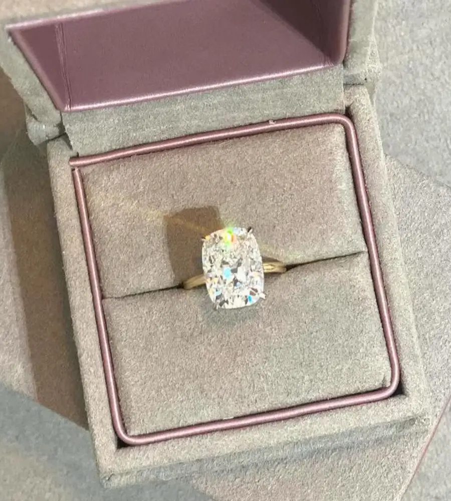 5.00 cts Cushion Lab Grown Diamond 18k Multi Tone Gold Ring Size 52