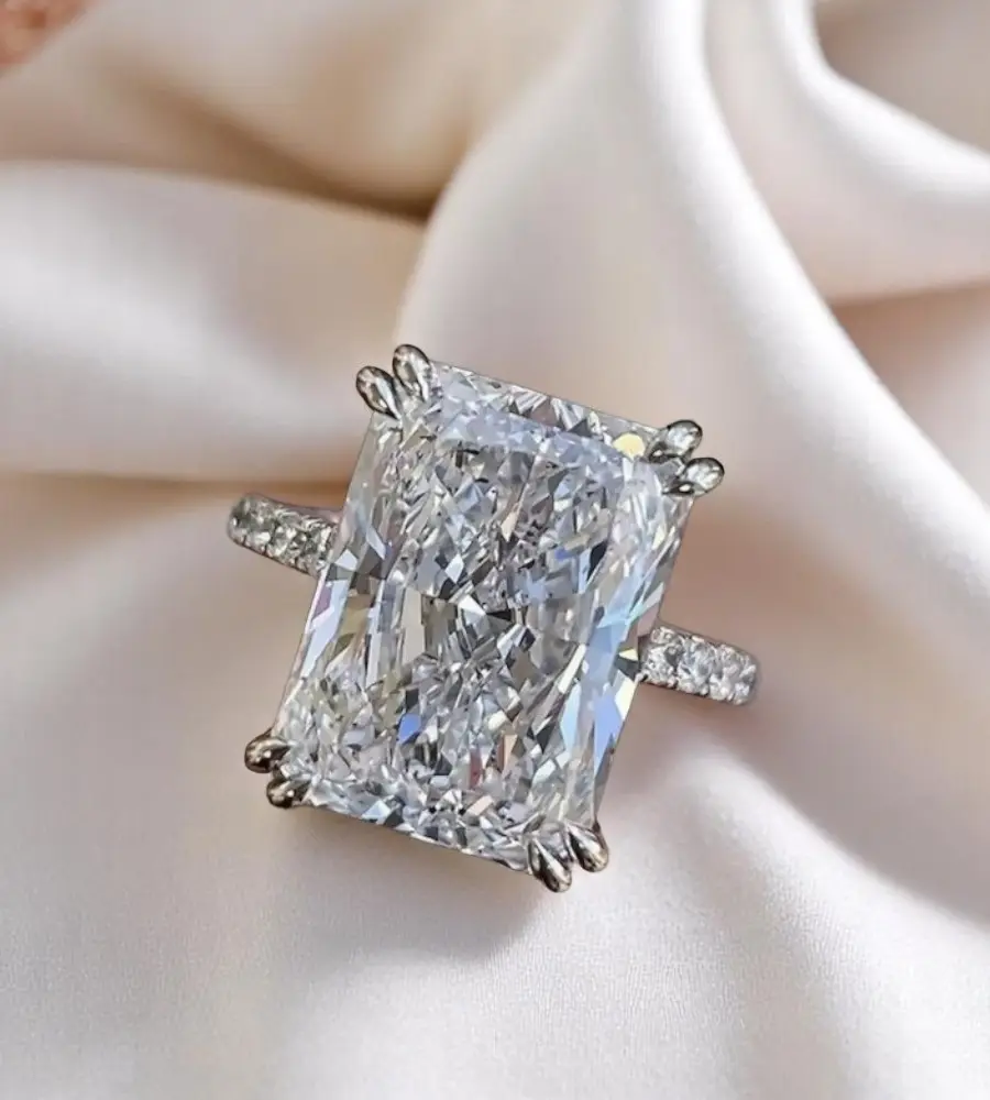 5.00 cts Radiant Lab Grown Diamond 18k White Gold Ring Size 52