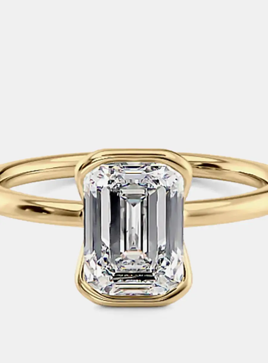 2 cts Lab Grown Emerald Diamond 18k Yellow Gold Engagement Ring Size 52