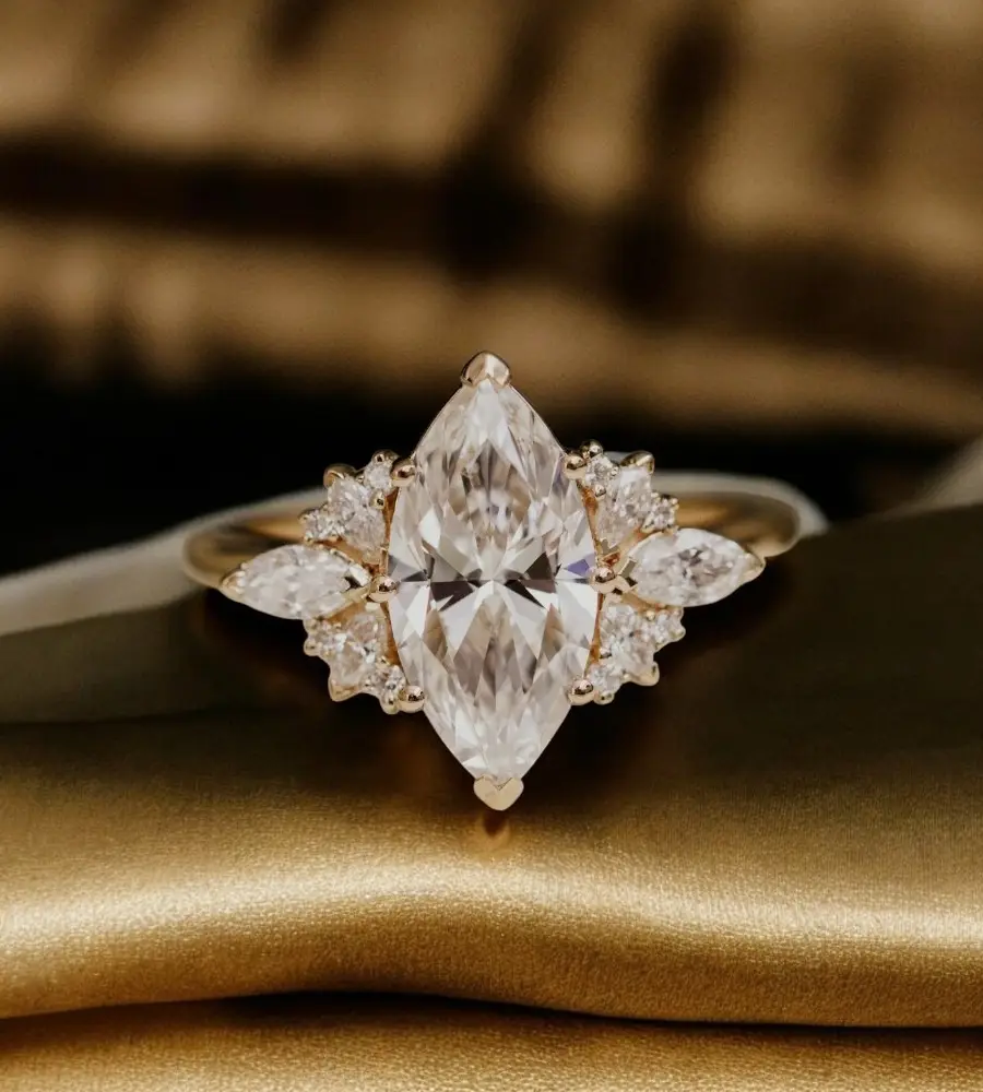 1.50 cts Marquise Cut Lab Grown Diamond 18k Yellow Gold Ring Size 52