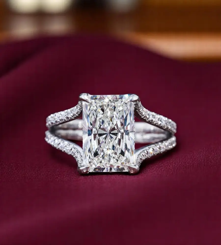 4.00 cts Radiant Lab Grown Diamond 18k White Gold Engagement Ring Size 52