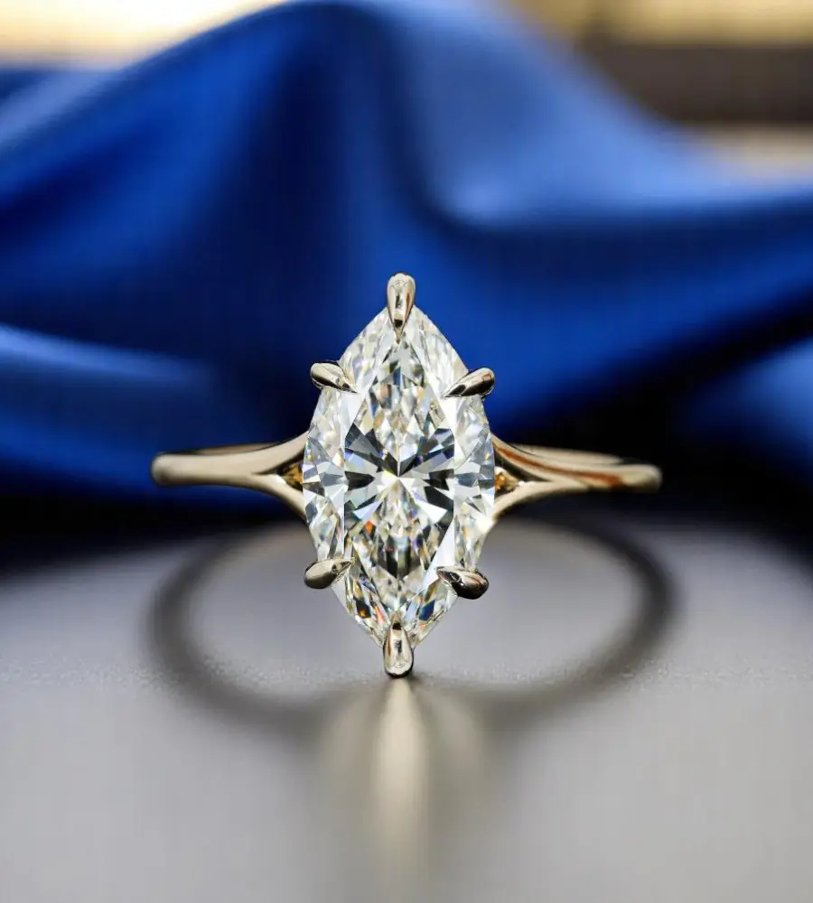 2.00 cts Marquise Lab Grown Diamond 18k yellow Gold Wedding Ring Size 52