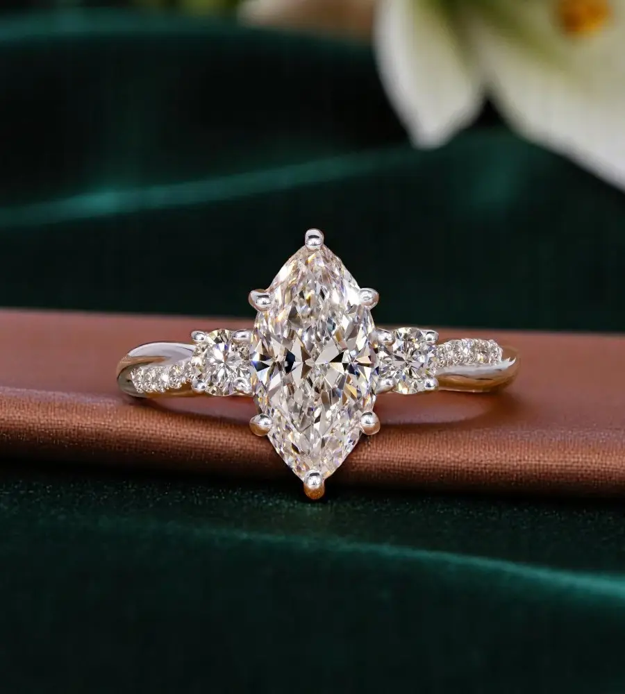 2.00 cts Marquise Lab Grown Diamond 18k White Gold Wedding Ring Size 52