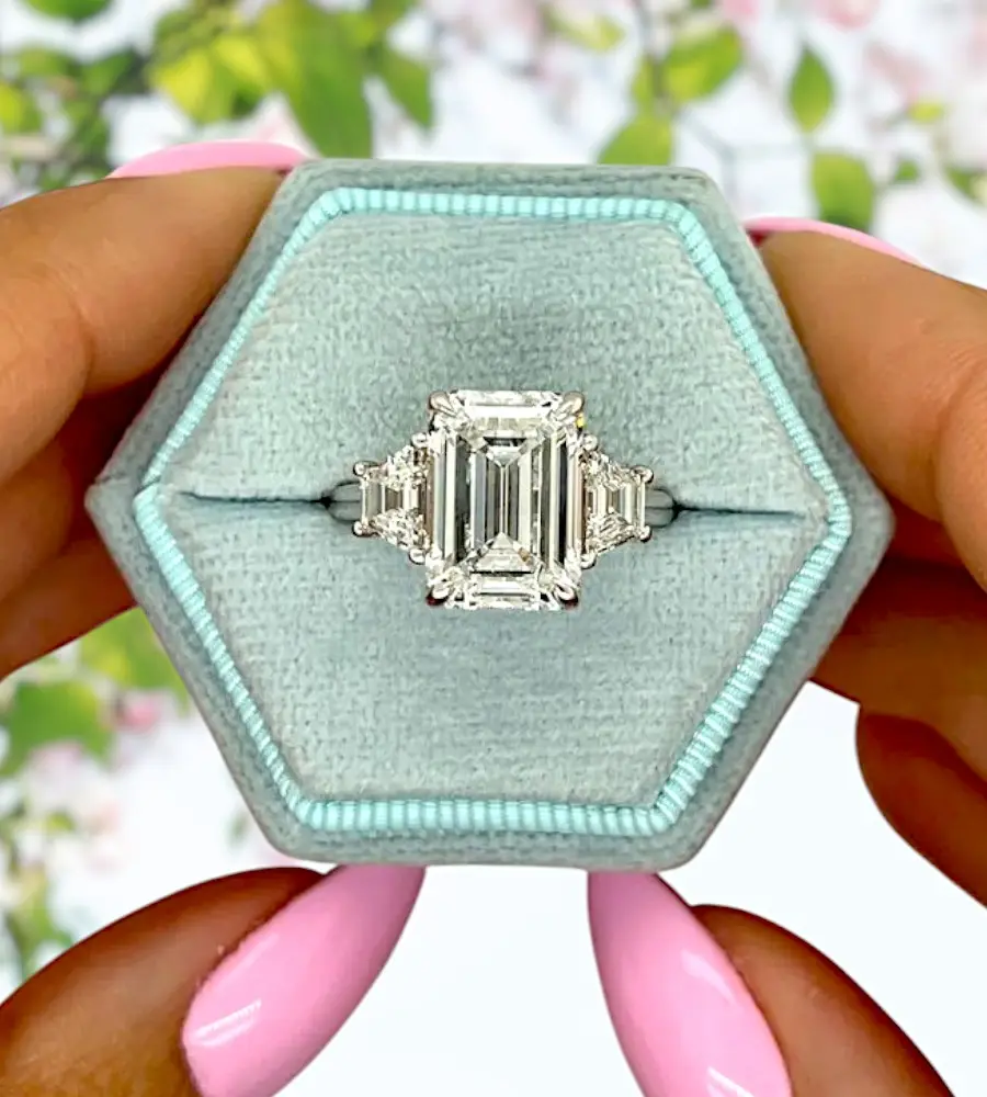 4 cts Lab Grown Emerald Diamond 18k White Gold Engagement Ring Size 5