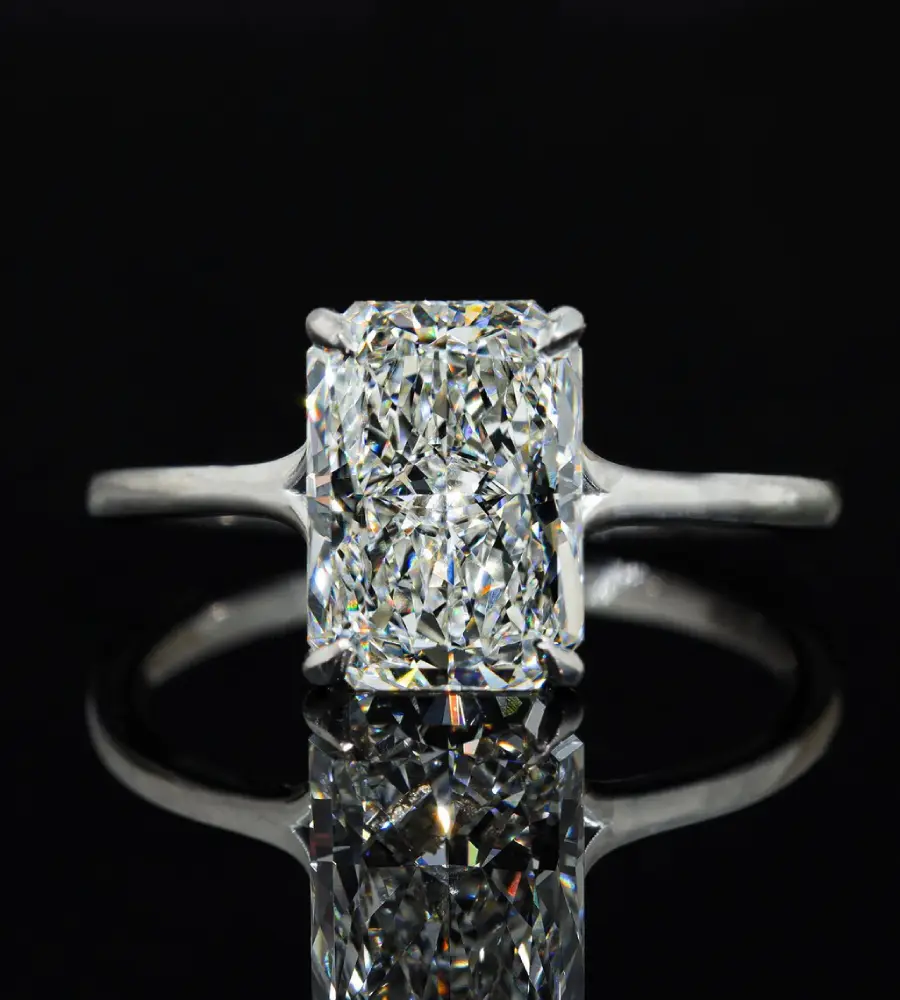 2.50 cts Radiant Lab Grown Diamond 18k White Gold Ring Size 52