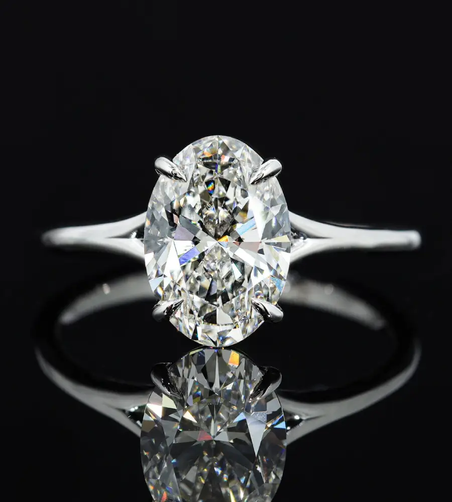 2.00 cts Oval Lab Grown Diamond 18k White Gold Engagement Ring Size 52