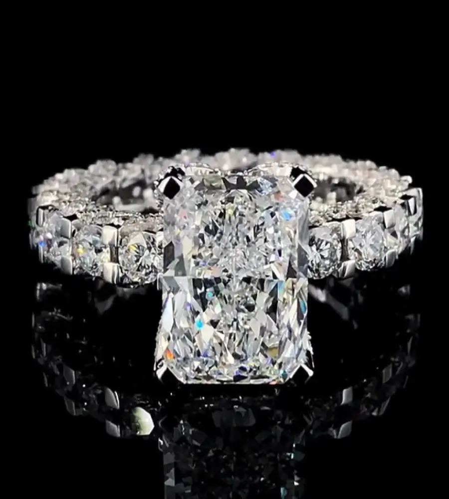 6.20 cts Radiant Cut Lab Grown Diamond 18k White Gold Ring Size 52