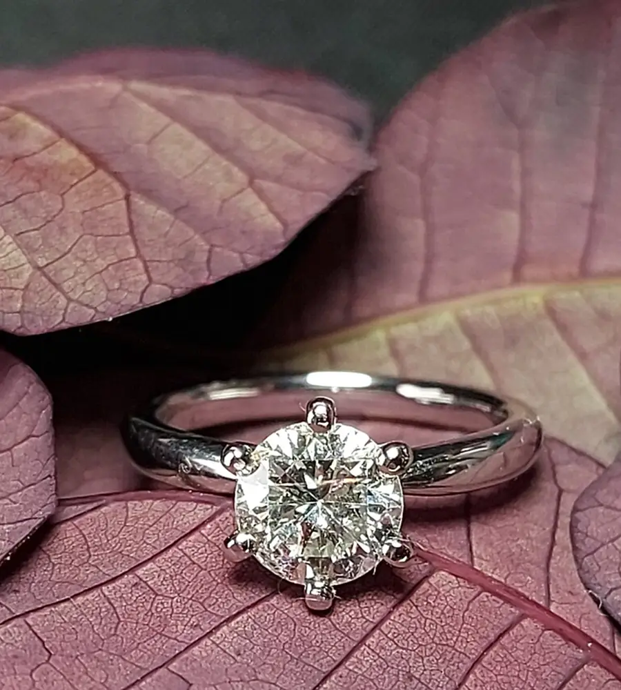 1.00 cts Round Lab Grown Diamond 18k White Gold Ring Size 6