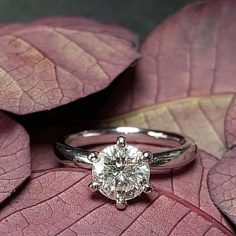 1.00 cts Round Lab Grown Diamond 18k White Gold Ring Size 8
