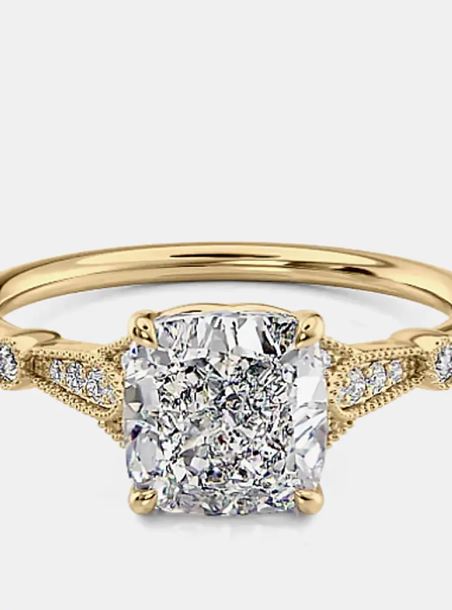 1.70 cts Cushion Lab Grown Diamond 18k Yellow Gold Wedding Ring EU 52