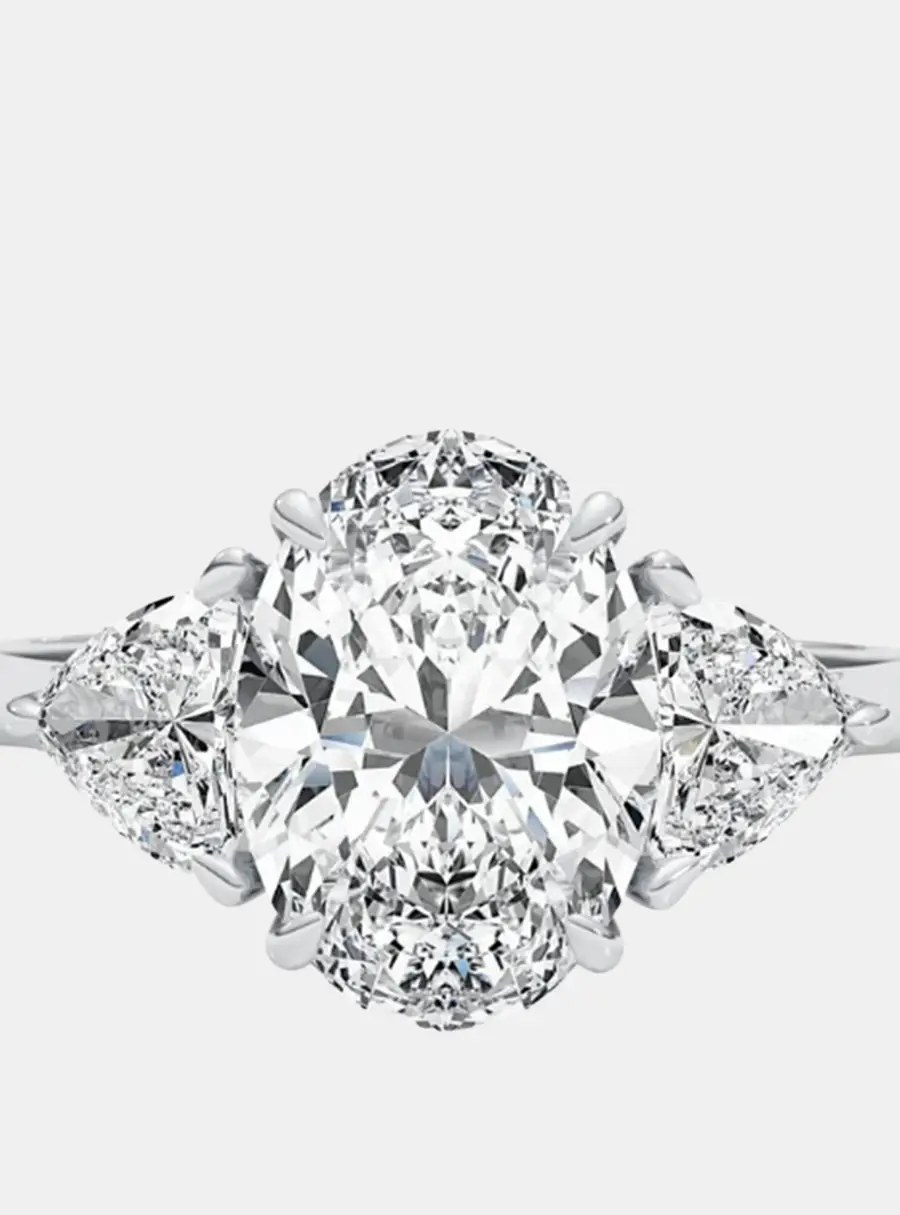 2.8 cts Oval Lab Grown 18k White Gold Wedding Diamond Ring Size 52