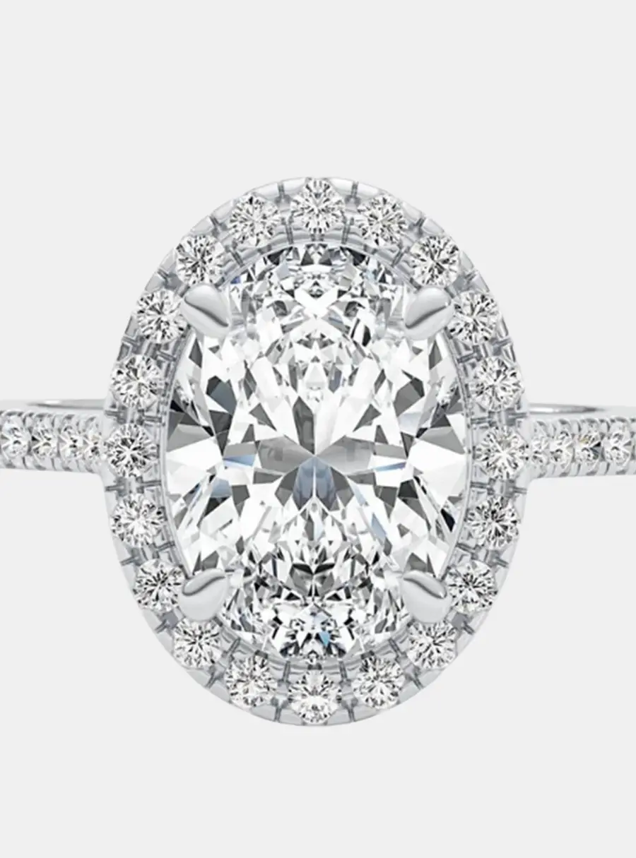 3.3 cts Oval Lab Grown Diamond 18k White Gold Wedding Ring Size 52