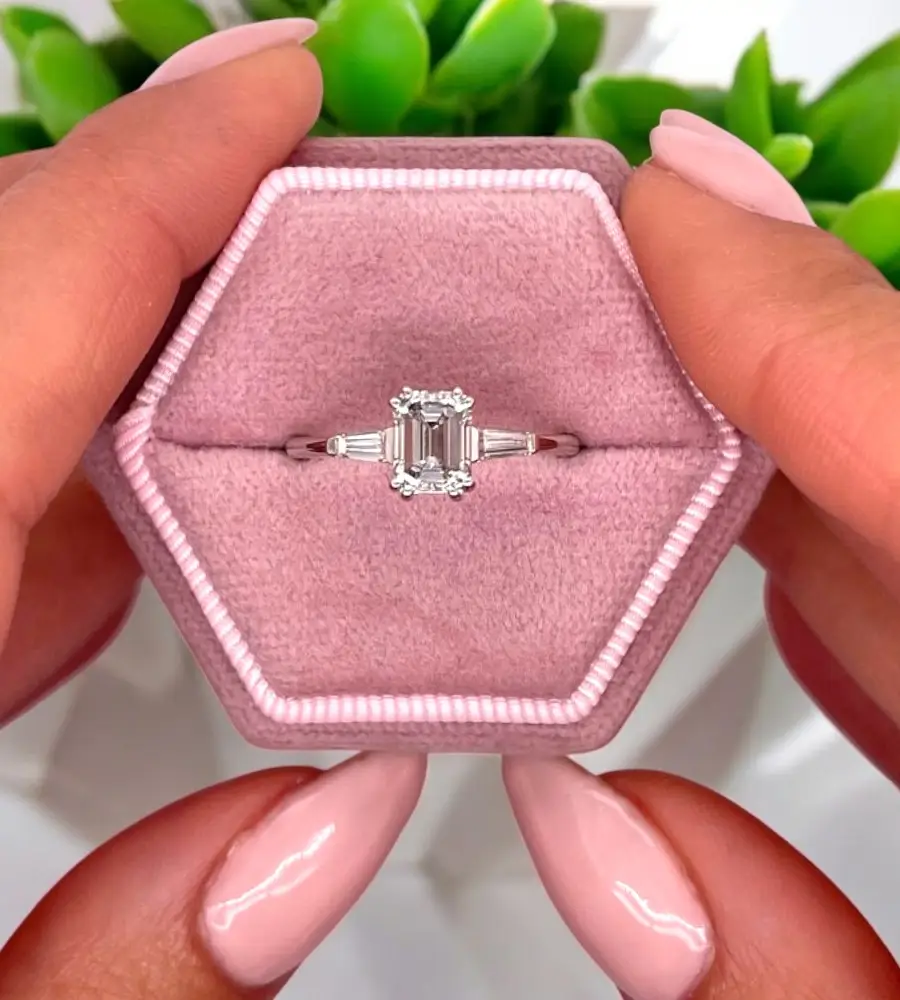 1.2 cts Lab Grown Emerald Diamond 14k White Gold Engagement Ring SIze 52