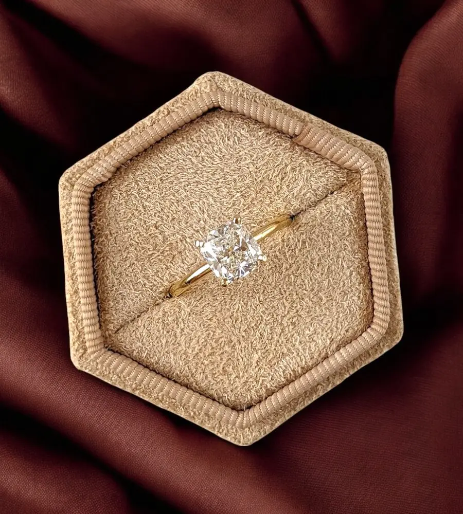 1.5 cts Cushion Lab Grown Diamond 14k Yellow Gold Wedding Ring Size 52