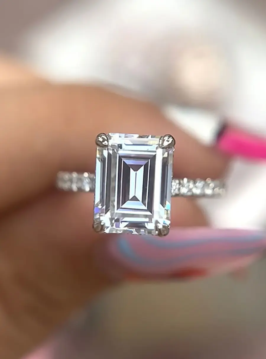 1.5 cts Lab Grown Diamond Emerald 14k White Gold Wedding Ring Size 52