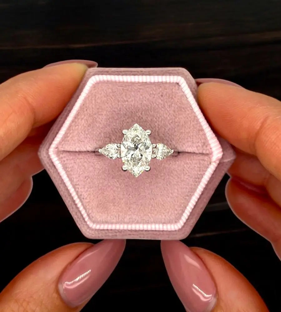 2.5 cts Marquise Cut Lab Grown Diamond 14k White Gold Ring Size 7