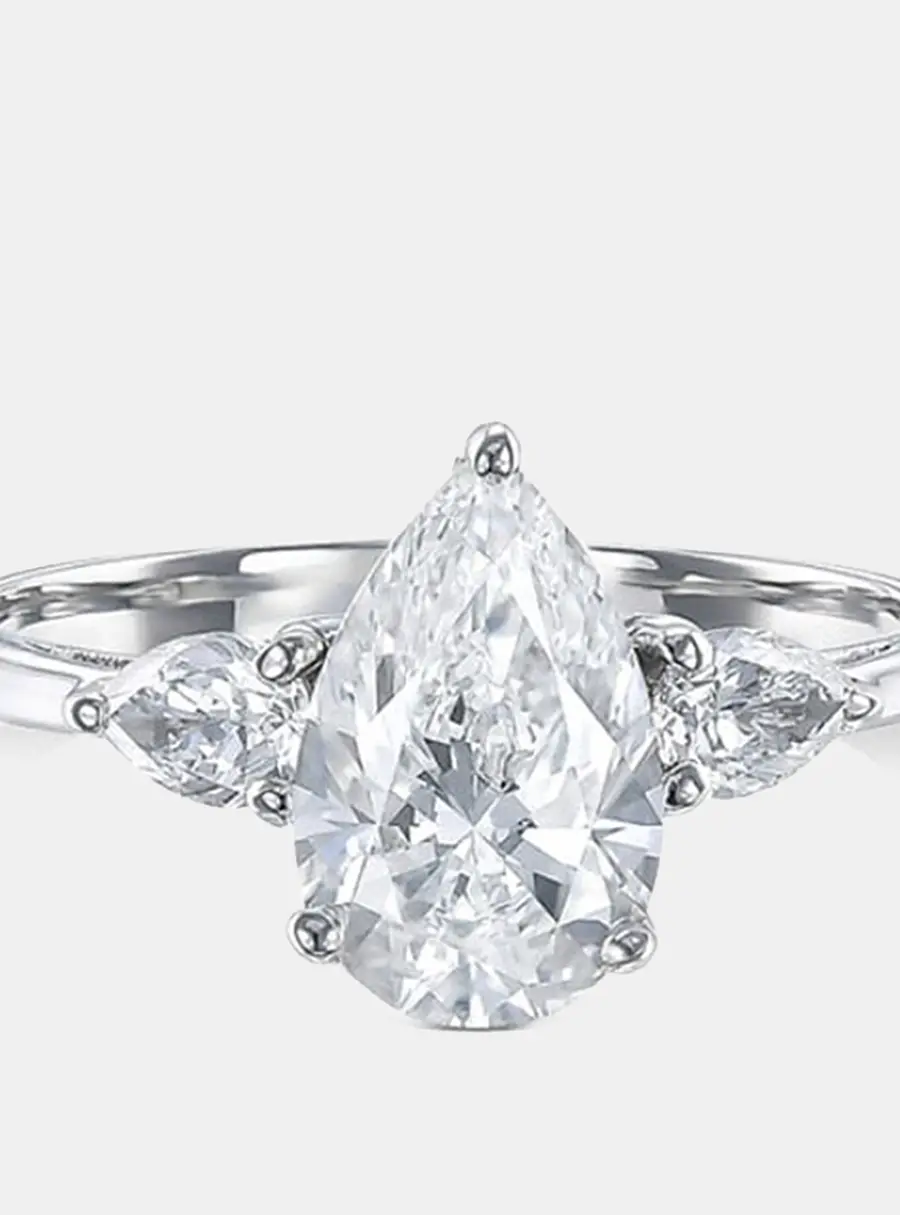 1.8 cts Pear Cut Lab Grown Diamond 14k White Gold Ring Size 7