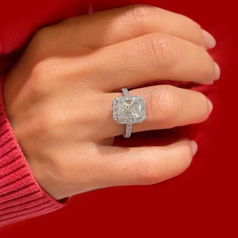 2.5 cts Radiant Lab Grown Diamond 14k White Gold Engagement Ring Size 52