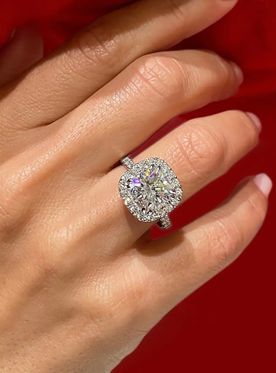 5 cts Cushion Lab Grown Diamond 14k White Gold Engagement Ring Size 52