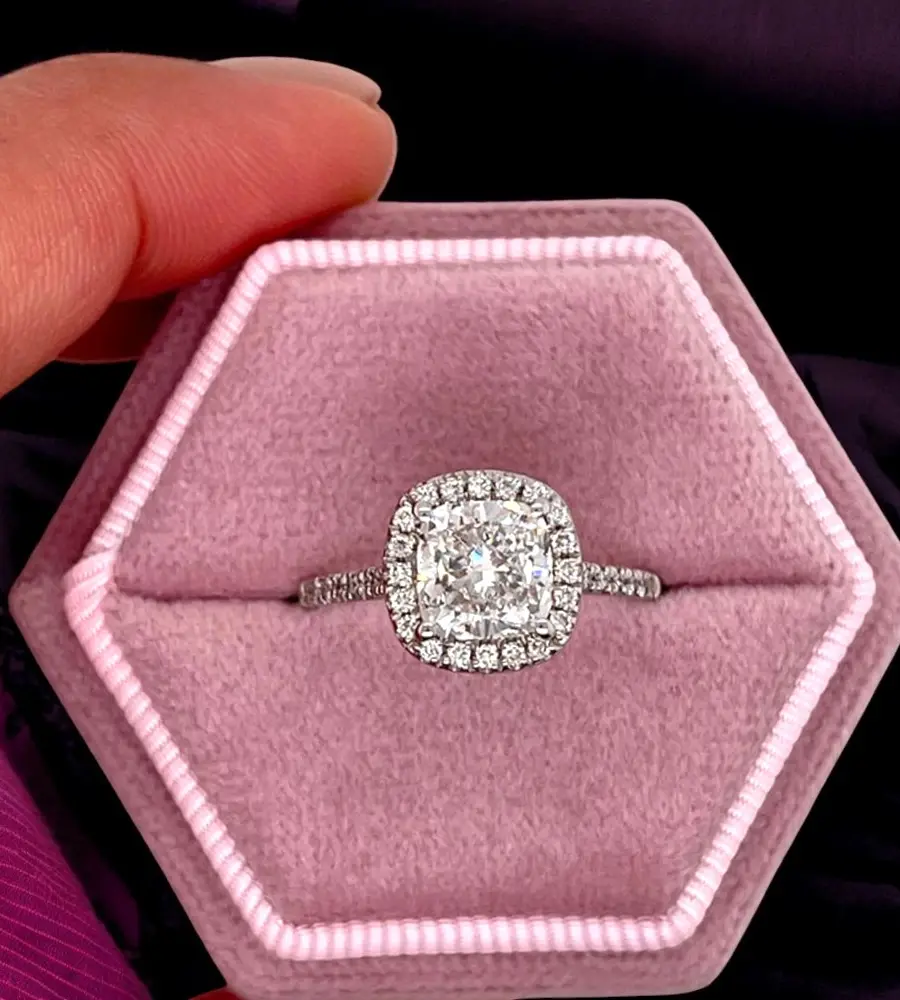 2 cts Cushion Lab Grown Diamond 14k White Gold Ring Size 52