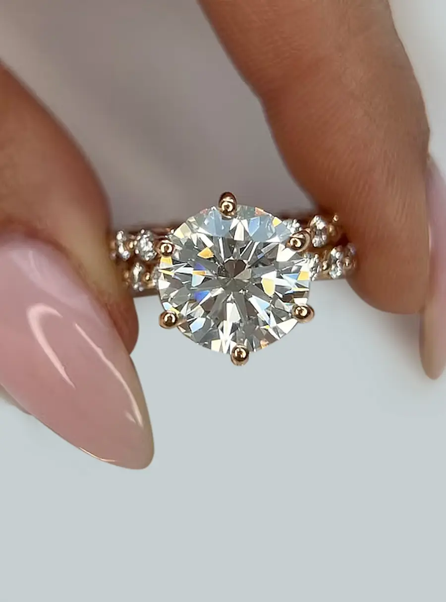 5.00 cts Round Lab Grown Diamond 14k Yellow Gold Wedding Rings Set Size 52