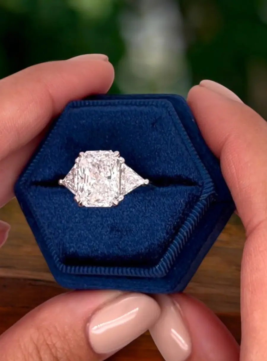 5 cts Radiant Lab Grown Diamond 18k White Gold Engagement Ring Size 52