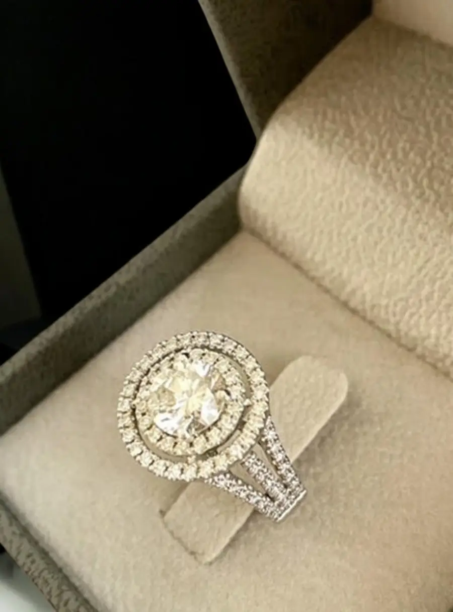 2 cts Round Lab Grown Diamond 18k White Gold Wedding Ring Size 52