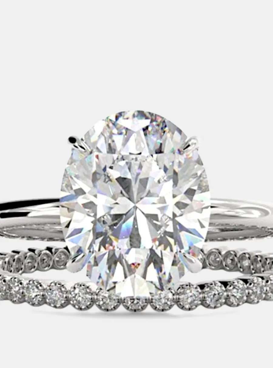 3.8 cts Oval Cut Lab Grown Diamond 18k White Gold Wedding Rings Set Size 52