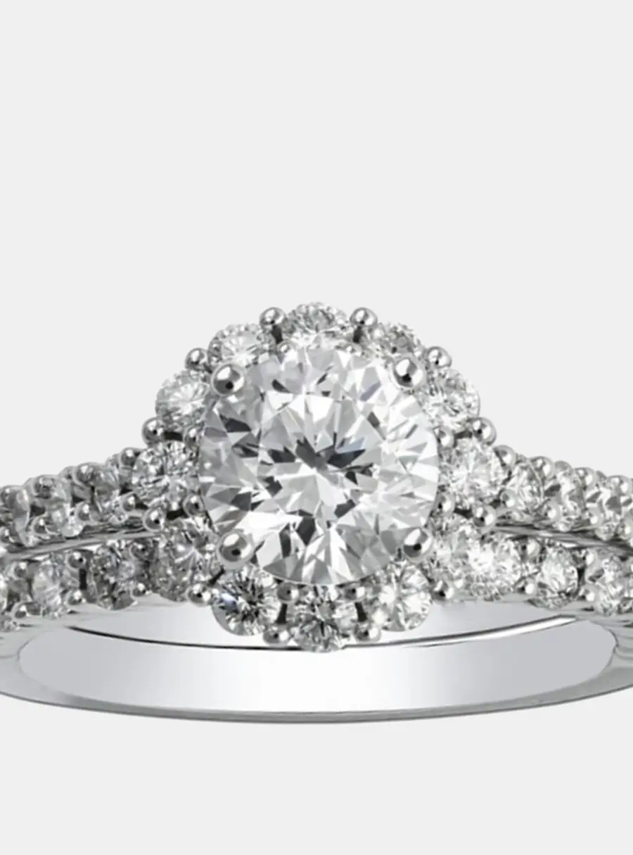 2.2 cts Round Lab Grown Diamond 18k White Gold Wedding Ring Set