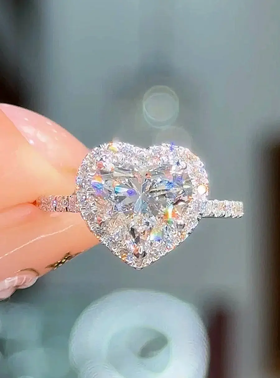 2.8 cts Heart Lab Grown Diamond 18k White Gold Ring Size 5