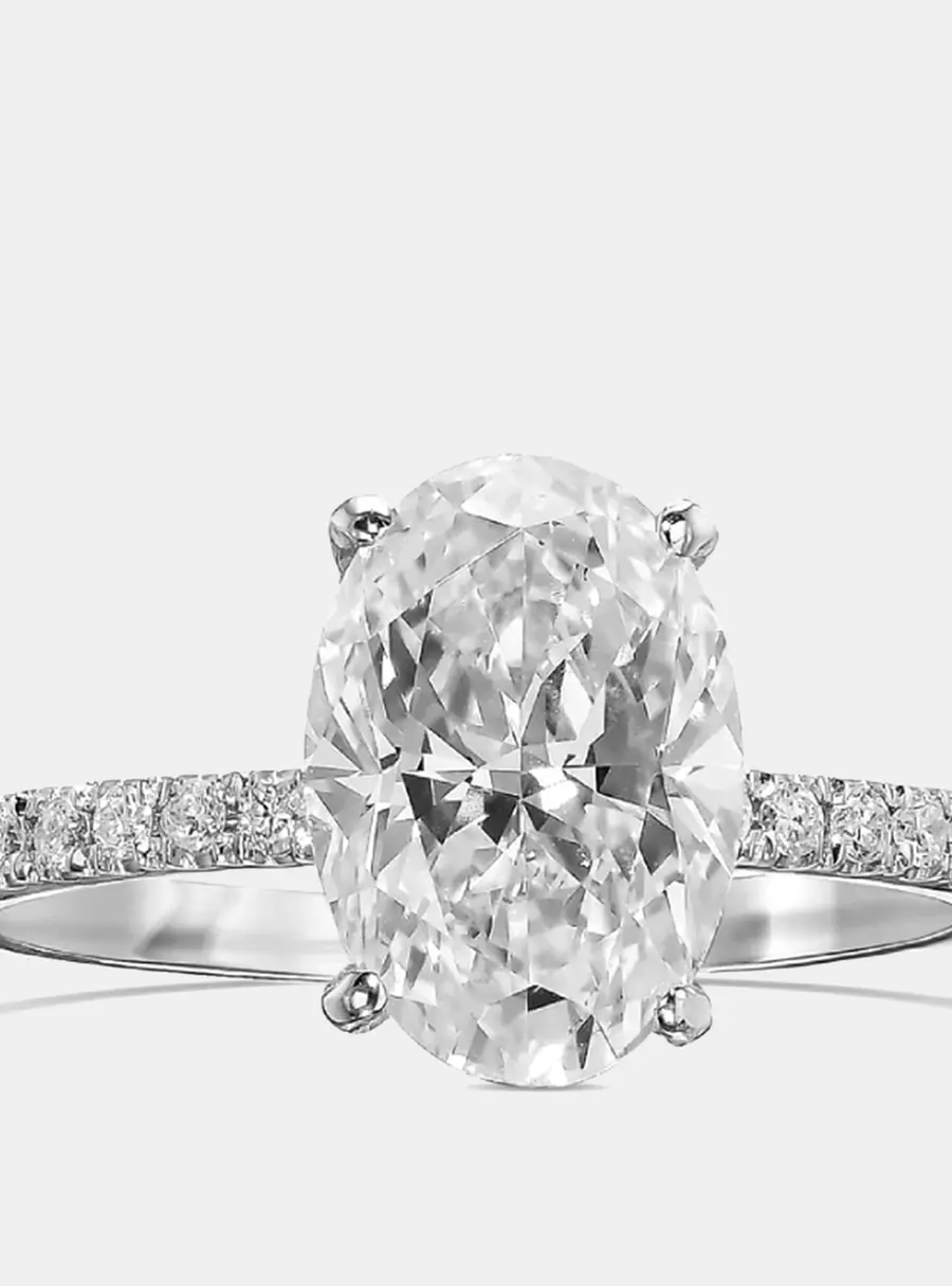 2.5 cts Oval Lab Grown Diamond 18k White Gold Wedding Ring Size 52
