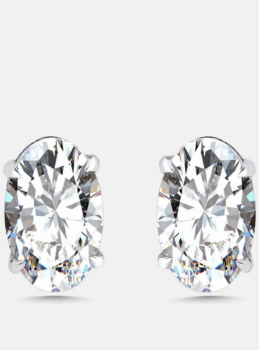 3 cts Oval Lab Grown Diamonds 18k White Gold Earrings