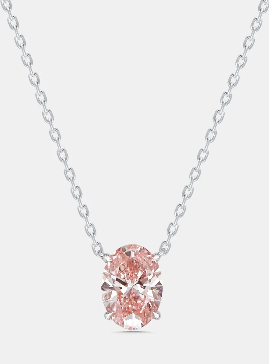 2 cts Oval Lab Grown Diamonds 18k White Gold Pendant Necklace