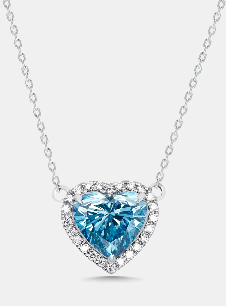 3.2 cts Heart, Round Lab Grown Diamonds 18k White Gold Necklace
