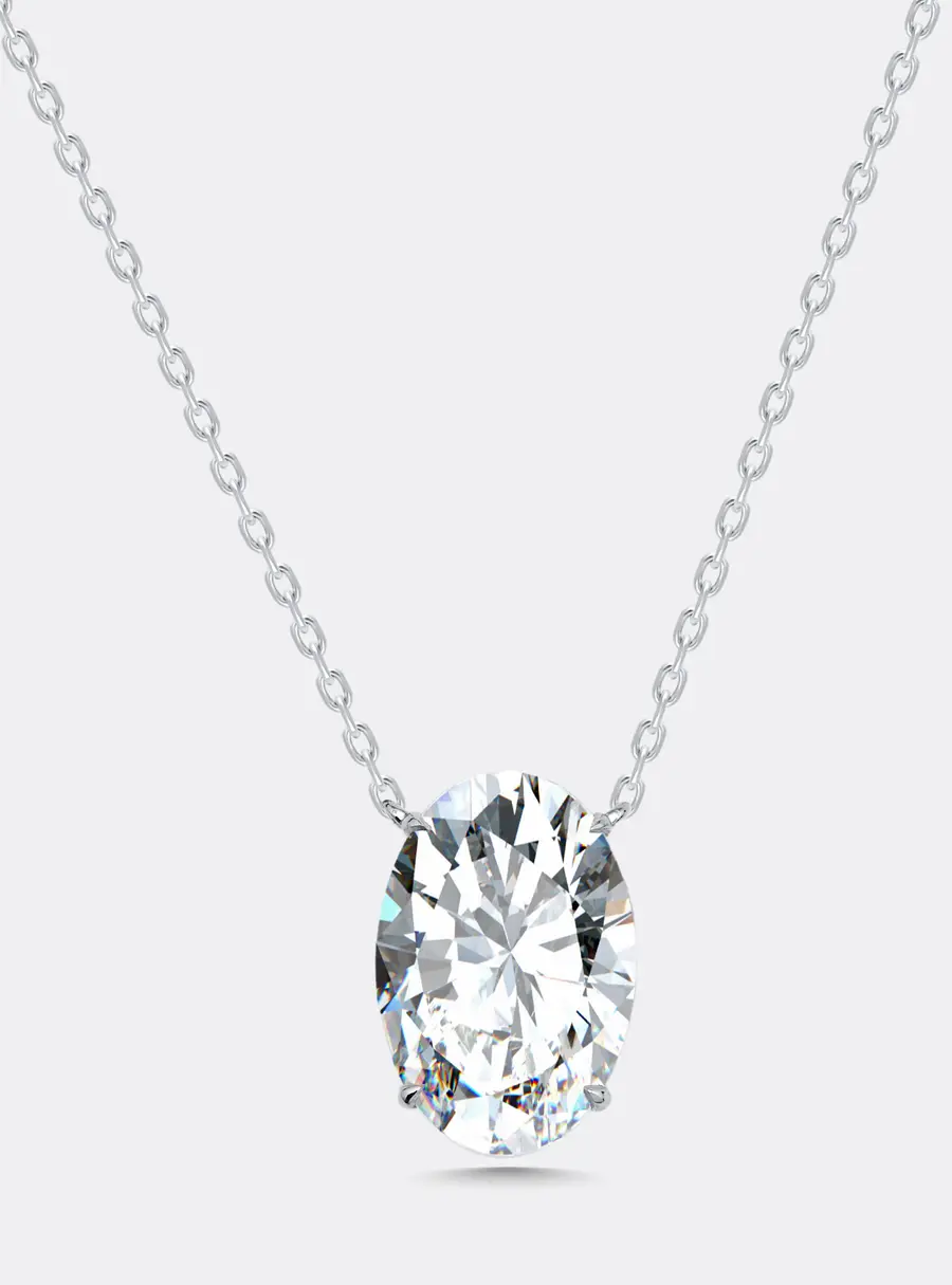 10 cts Oval Lab Grown Diamonds 18k White Gold Necklace