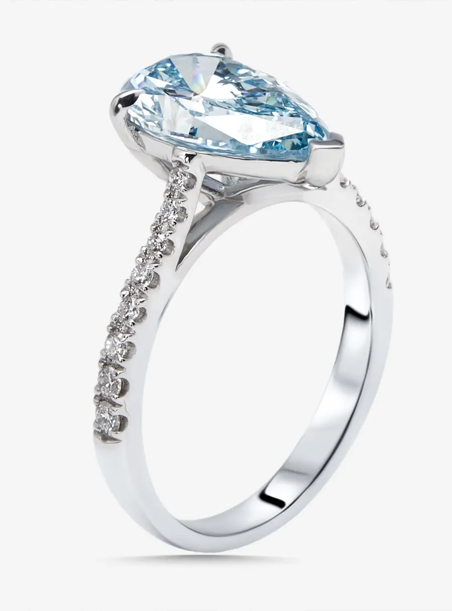 3.2 cts Pear, Round Lab Grown Diamonds 18k White Gold Ring Size 54