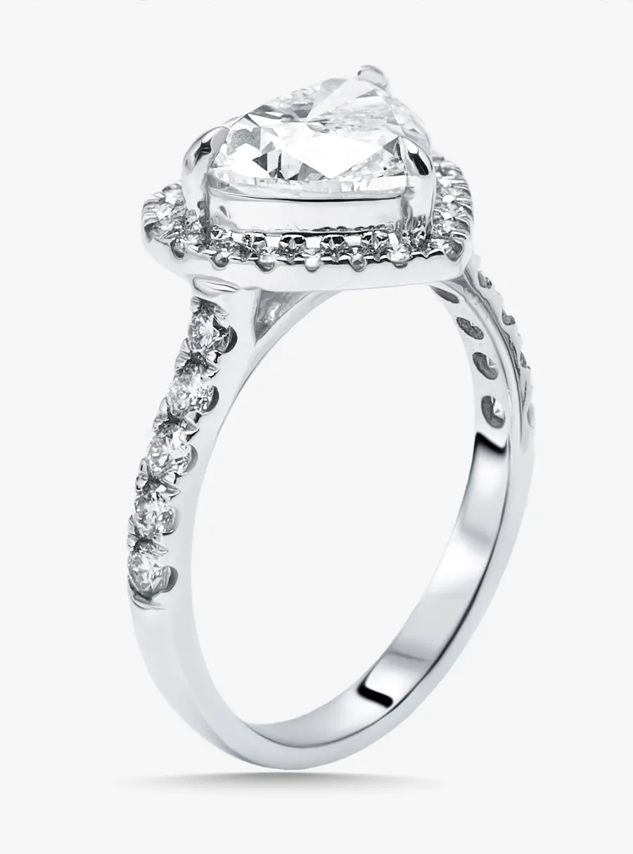 2.5 cts Heart, Round Lab Grown Diamonds 14k White Gold Ring Size 52