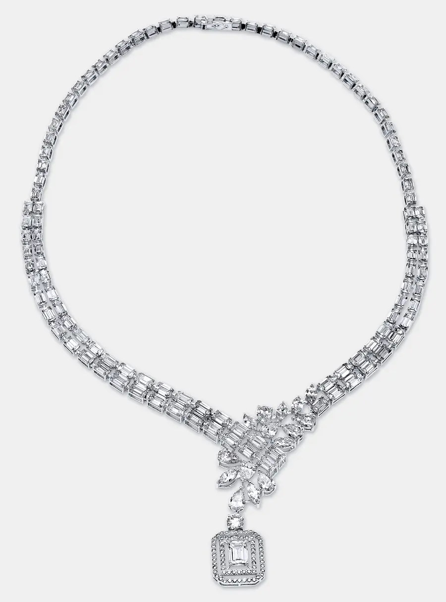 41.9 Cts Pear Emerald Marquise Round 18K White Gold Lab Grown Diamonds Necklace