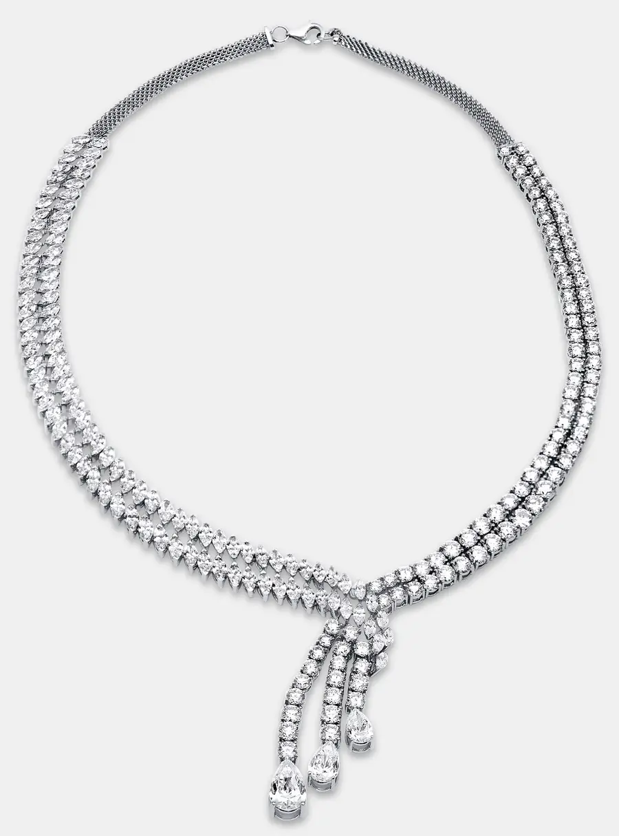 42.8 Cts Pear Marquise Round 18K White Gold Lab Grown Diamonds Necklace