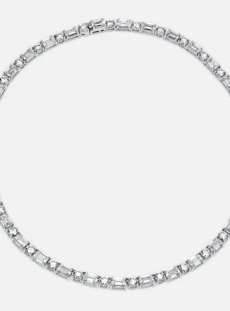 54 Cts Round Emerald 18K White Gold Lab Grown Diamonds Necklace