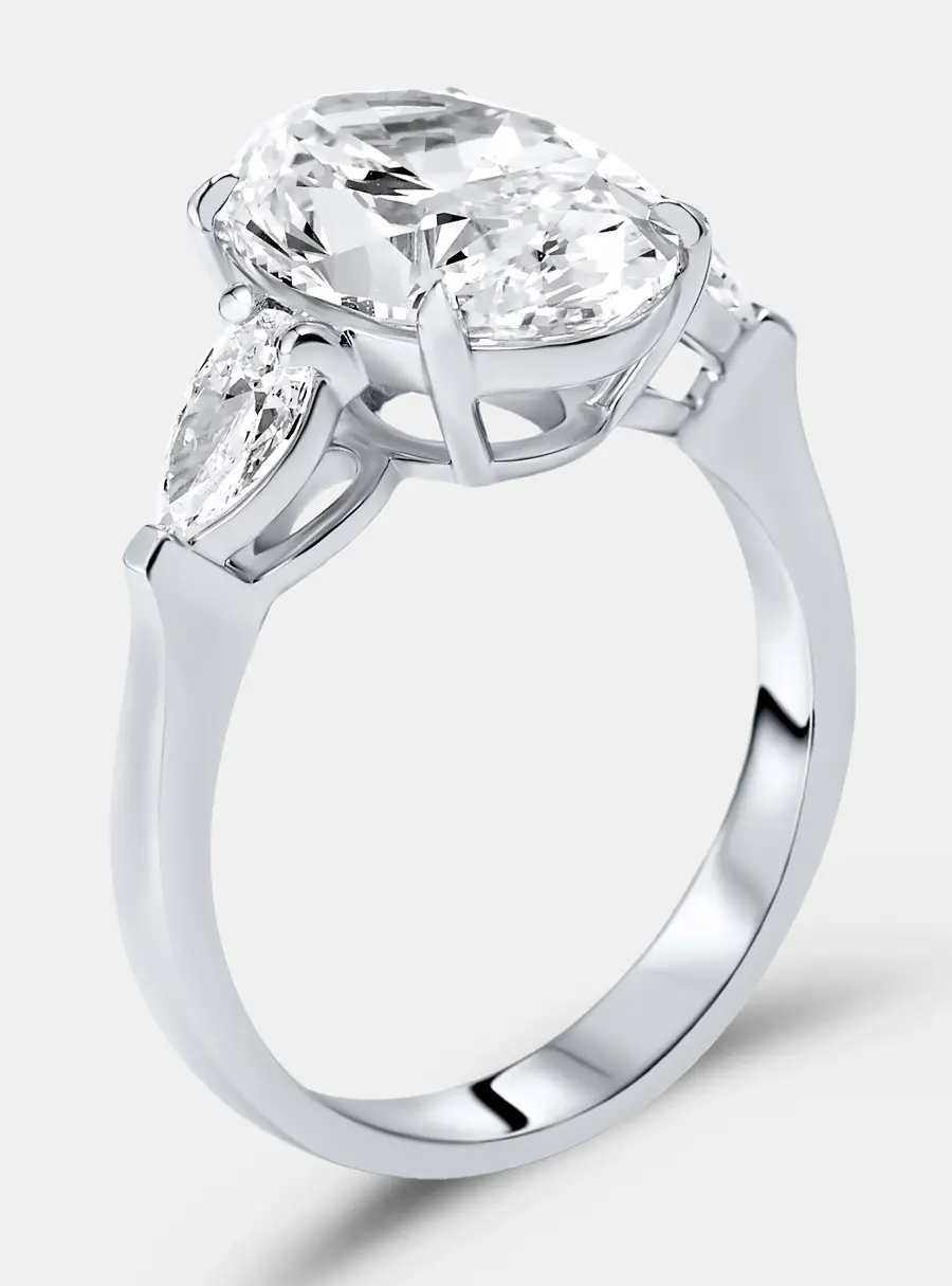 4.00 cts Oval Brilliant and Pear Lab Grown Diamonds 18k White Gold Ring Size 52