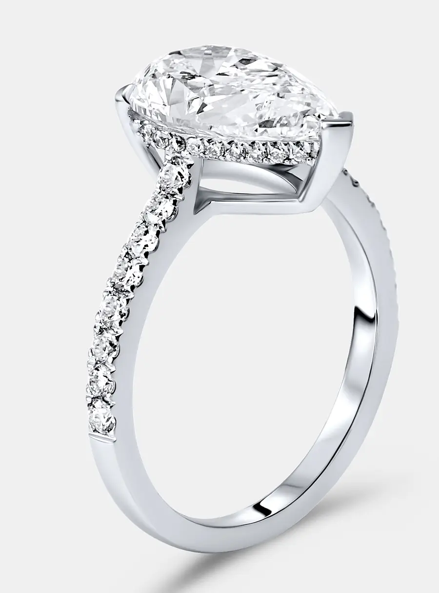 3.25 cts Pear Brilliant and Round Lab Grown Diamonds 18k White Gold Ring Size 52