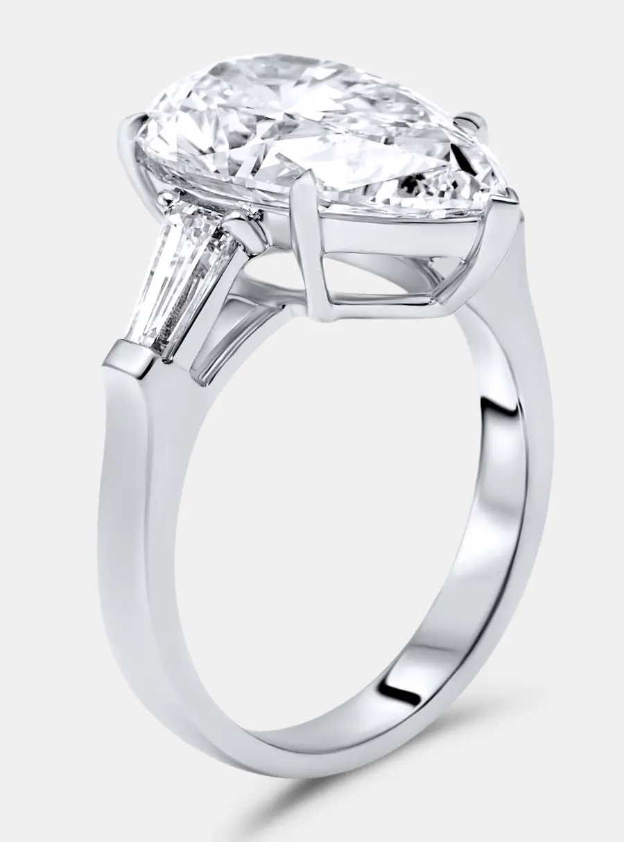 5.50 cts Pear Brilliant and Trapezoid Lab Grown Diamonds 18k White Gold Ring Size 51