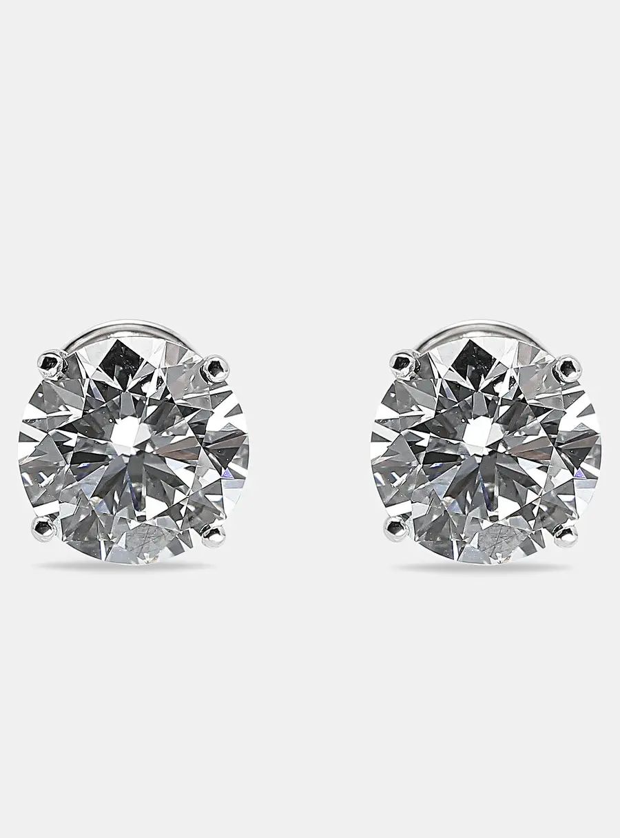 8.00 cts Round Brilliant Cut 18k White Gold Lab Grown Diamonds Solitaire Stud Earrings