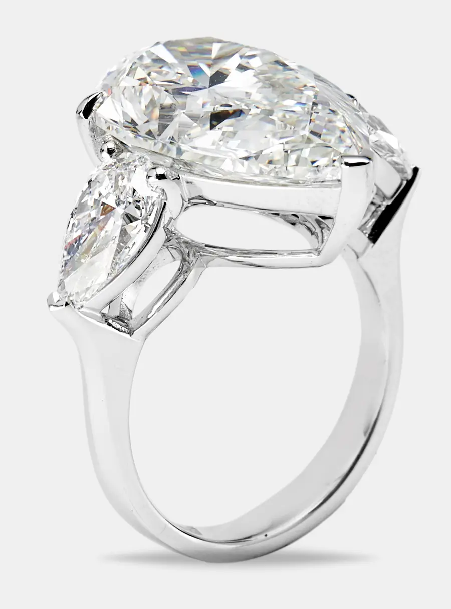 12.00 cts Pear Brilliant Lab Grown Diamond 18k White Gold Ring Size 53
