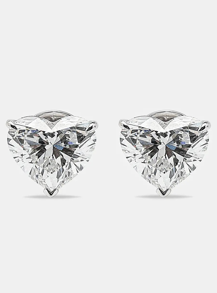6.00 cts Heart Brilliant Cut 18k White Gold Lab Grown Diamonds Solitaire Stud Earrings