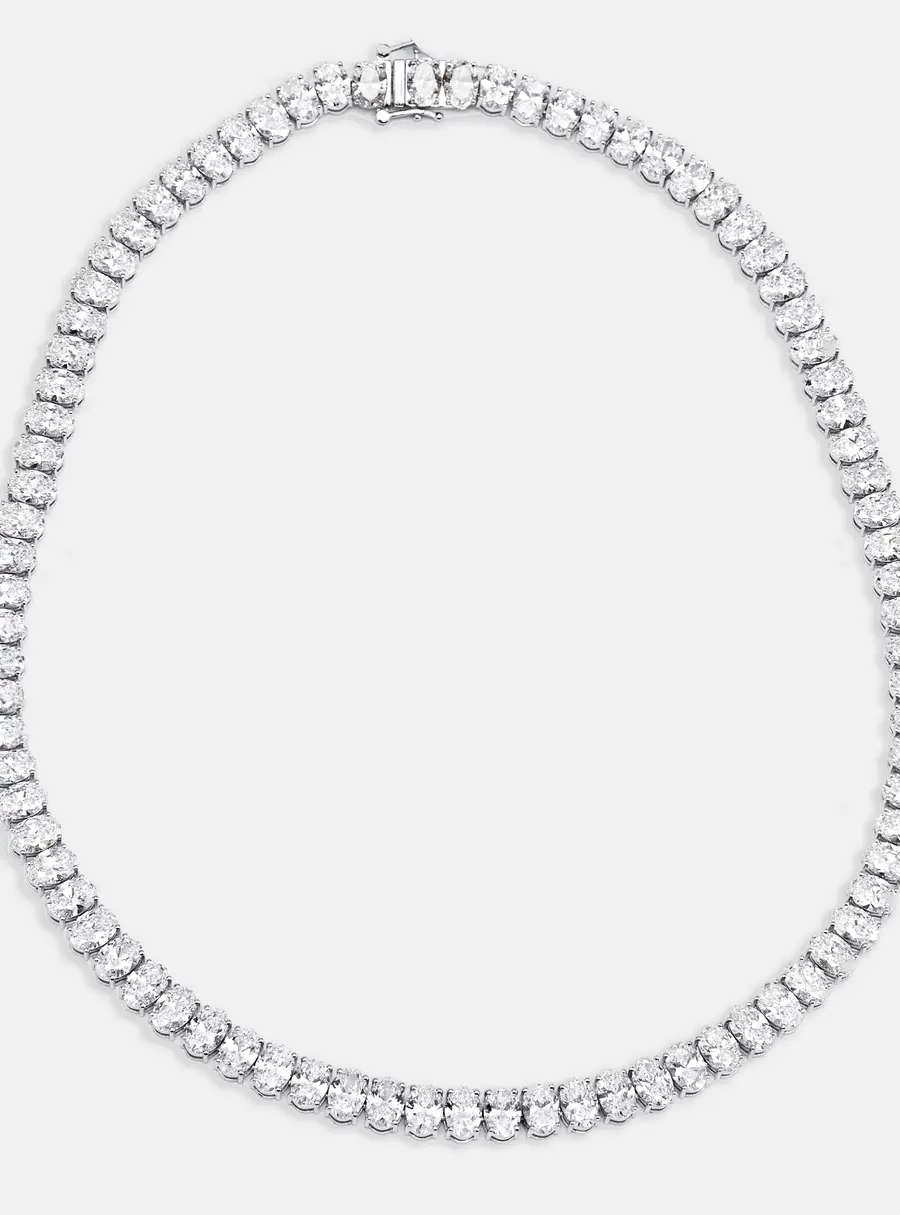 44 cts Oval Lab Grown Diamond 18k White Gold Necklace
