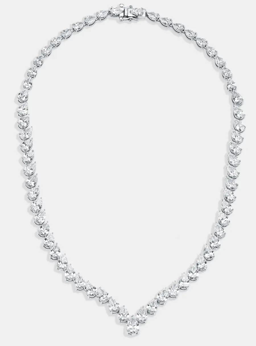 30 cts Pear Lab Grown Diamond 18k White Gold Necklace