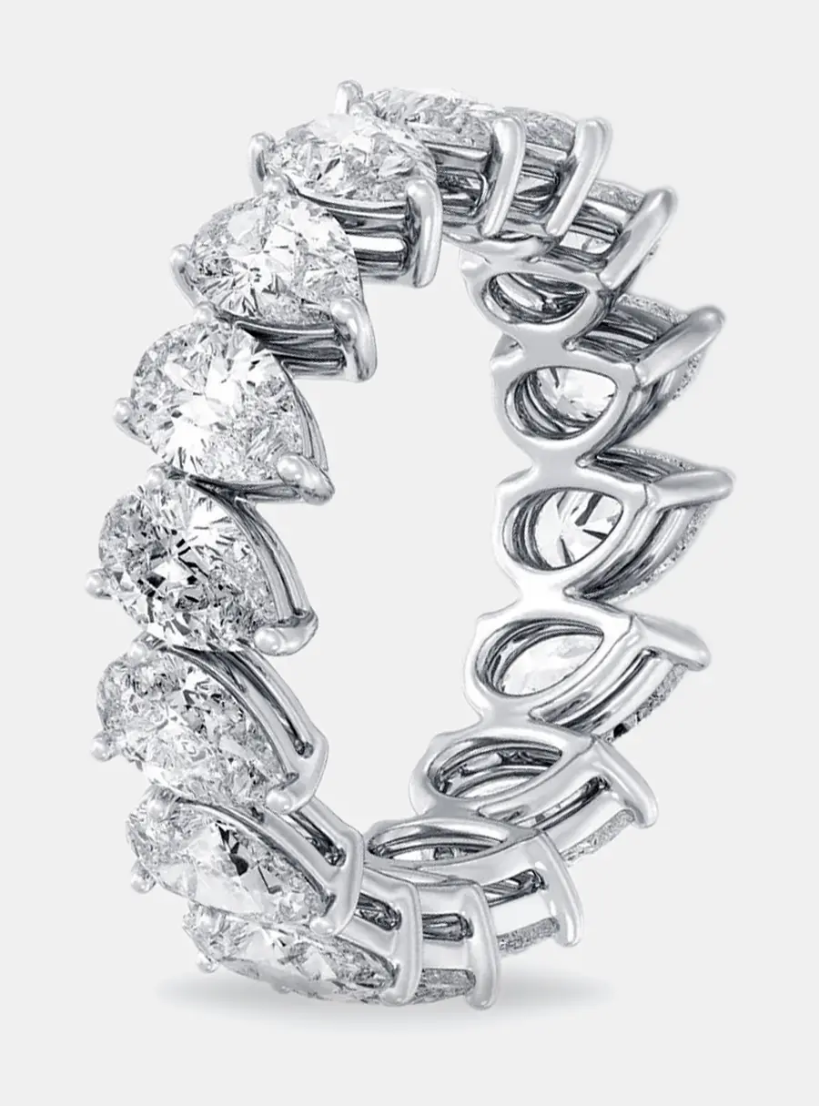 5 cts Pear Lab Grown Diamond 18k White Gold Eternity Ring Size 51